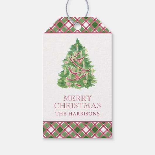 水の色ブルゴーニュ&グリーンプライドのクリスマスツリー ギフトタグ (正面)