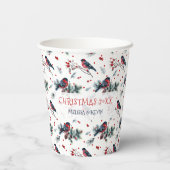 水の色ブルフィンチ&クリスマスベリーのパターン 紙コップ (裏面)