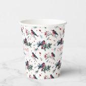 水の色ブルフィンチ&クリスマスベリーのパターン 紙コップ (右)