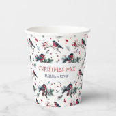 水の色ブルフィンチ&クリスマスベリーのパターン 紙コップ (正面)