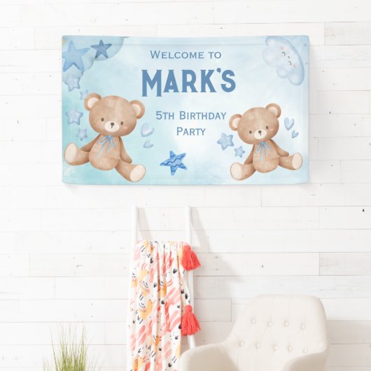 水の色ブルーテディベアの子供たちを歓迎 横断幕 (インサイチュ)