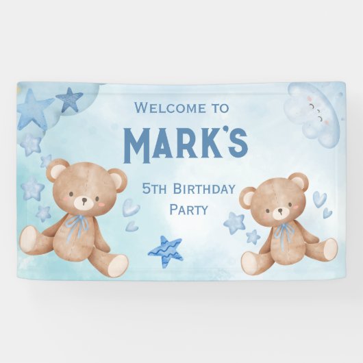 水の色ブルーテディベアの子供たちを歓迎 横断幕 (横)