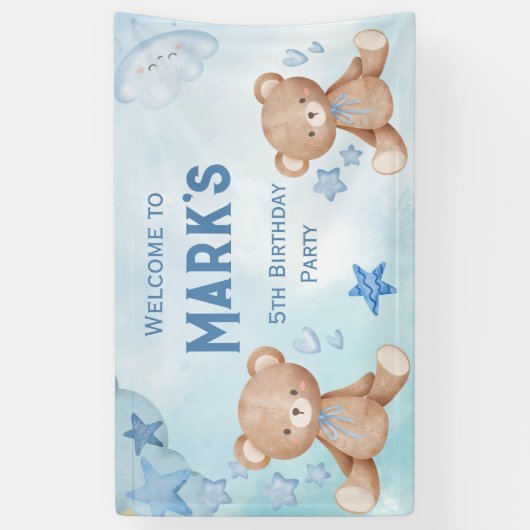 水の色ブルーテディベアの子供たちを歓迎 横断幕 (縦)
