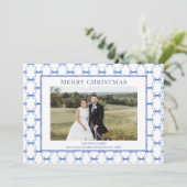 水の色ブルーボウヴィンテージ伝統的クリスマス シーズンカード (スタンド正面)