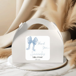 水の色ブルーボウ男の子の赤ちゃんシャワーありがとう スクエアシール