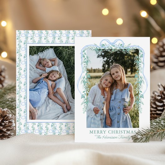 水の色ブルーボーガーランドクリスマスフォト シーズンカード