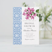 水の色ブーゲンビレアブルーのタイルブライダルシャワー 招待状 (スタンド正面)