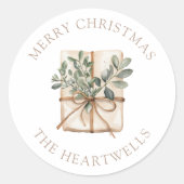 水の色プレゼントパーソナライズされたメリークリスマス ラウンドシール (正面)