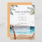 水の色プンタカナトロピカルビーチ日付を保存 招待状 (正面/裏面)