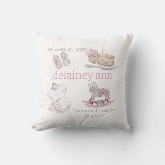 水の色ベビーガール子供部屋誕生統計キープサケ クッション (正面)