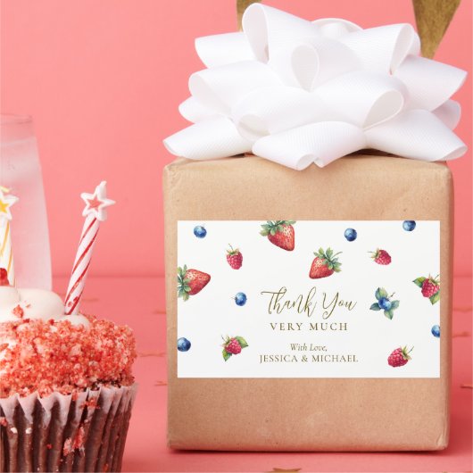 水の色ベリースイートベビーシャワーありがとう 長方形シール (パーティー)