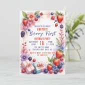 水の色ベリーファースト誕生日とバニー 招待状 (スタンド正面)