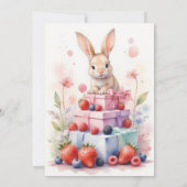 水の色ベリーファースト誕生日とバニー 招待状 (裏面)