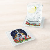 水の色ベルネーズマウンテンドッグクリスマス ガラスコースター (アングル)