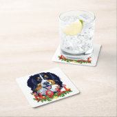 水の色ベルネーズマウンテンドッグクリスマス スクエアペーパーコースター (インサイチュ)