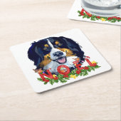 水の色ベルネーズマウンテンドッグクリスマス スクエアペーパーコースター (アングル)