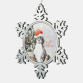 水の色ベルネーズマウンテンドッグメリークリスマス スノーフレークピューターオーナメント (右)