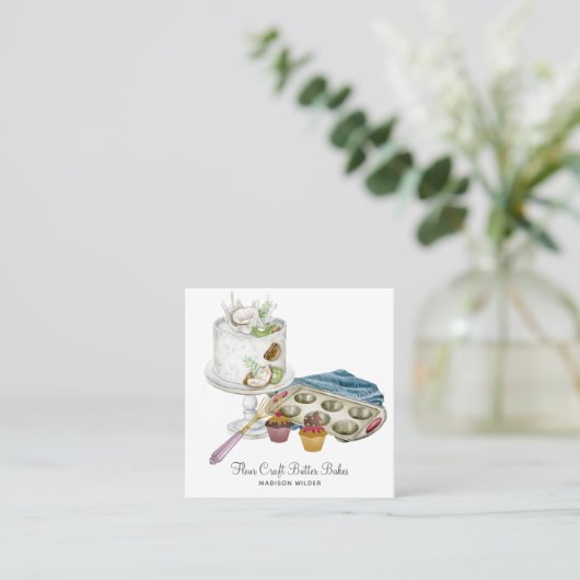 水の色ベーカー菓子シェフ良い焼いたツール スクエア名刺 (スタンド正面)