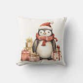 水の色ペンギンとホリデーギフト クッション (正面)