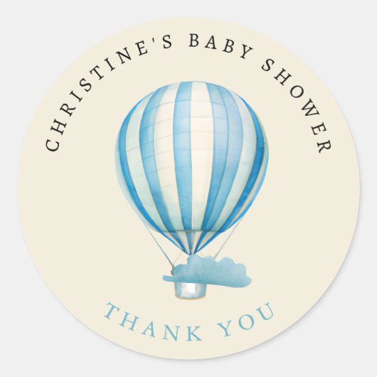 水の色ホットエアバルーン赤ちゃんシャワーありがとう ラウンドシール (正面)