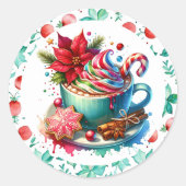 水の色ホットココア、キャンディケインシナモンスティック ラウンドシール (正面)