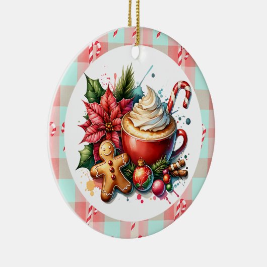 水の色ホットココア、キャンディーキャンズクリスマス セラミックオーナメント (右)