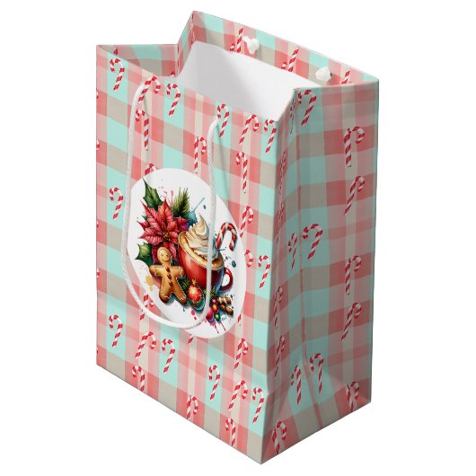 水の色ホットココア、キャンディーキャンズクリスマス ミディアムペーパーバッグ (正面アングル)