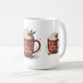 水の色ホットチョコレートとホイップクリスマス コーヒーマグカップ (正面右)