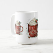 水の色ホットチョコレートとホイップクリスマス コーヒーマグカップ (正面左)