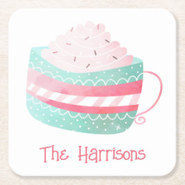 水の色ホットチョコレートクリスマス紙コースター スクエアペーパーコースター