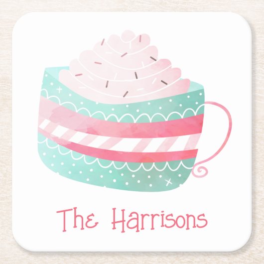 水の色ホットチョコレートクリスマス紙コースター スクエアペーパーコースター (正面)