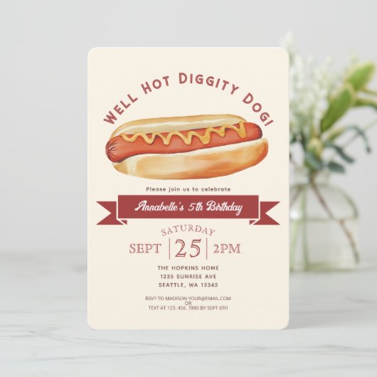 水の色ホットドッグ夏の子供の誕生日パーティー 招待状 (スタンド正面)