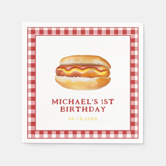 水の色ホットドッグ誕生日パーティナプキンス – 子供B スタンダードカクテルナプキン (正面)