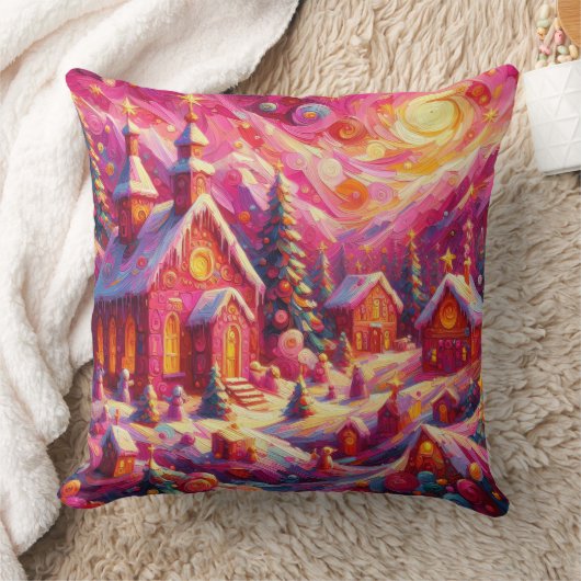 水の色ホットピンクハウスクリスマスモチーフの休日 クッション (ブランケット)