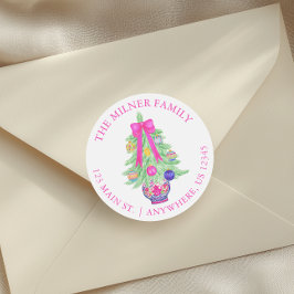 水の色ホットピンク弓クリスマスジンジャージャー瓶 ラウンドシール