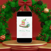 水の色ホリディウィンターケーキとホリー 招待状