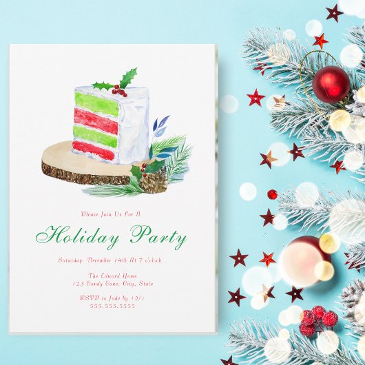 水の色ホリディウィンターケーキとホリー 招待状