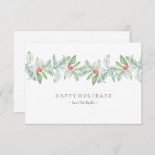 水の色ホリデーグリーンリーベリークリスマスカード (正面/裏面)