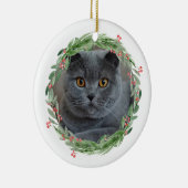 水の色ホリーすてきクリスマスのペット写真 セラミックオーナメント (右)