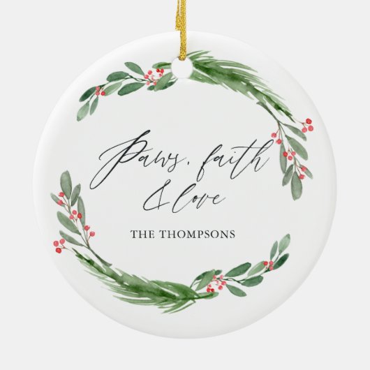 水の色ホリーすてきクリスマスのペット写真 セラミックオーナメント (裏面)