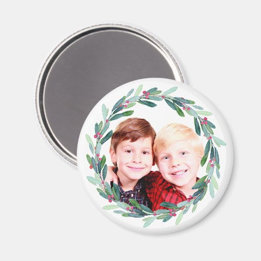 水の色ホリーすてきクリスマス写真 マグネット (正面/裏面)