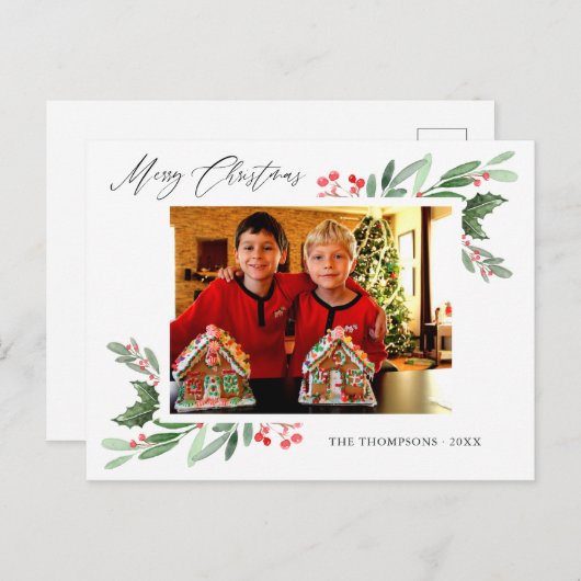 水の色ホリーすてきクリスマス写真 案内ポストカード (正面/裏面)