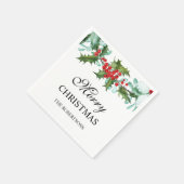 水の色ホリーとベリーのメリークリスマス スタンダードカクテルナプキン (角)
