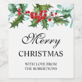 水の色ホリーとベリーのメリークリスマス ワインラベル (シングルラベル)