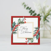 水の色ホリーとベリーの植物性クリスマス シーズンカード (スタンド正面)