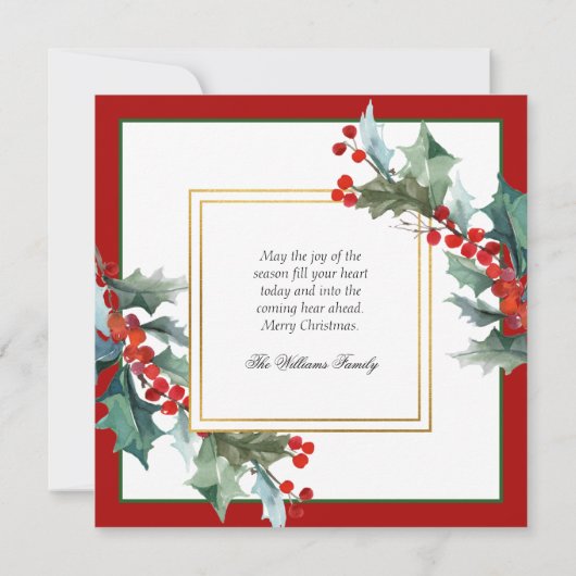 水の色ホリーとベリーの植物性クリスマス シーズンカード (裏面)