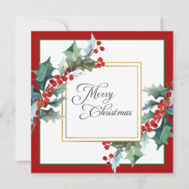 水の色ホリーとベリーの植物性クリスマス シーズンカード