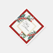水の色ホリーとベリーの植物性クリスマス スタンダードカクテルナプキン (角)