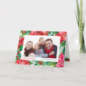 水の色ホリーとポインセチア写真クリスマス シーズンカード (正面)