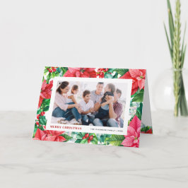 水の色ホリーとポインセチア写真クリスマス シーズンカード